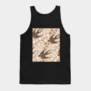 Birds And Flowers Pattern Tank Top